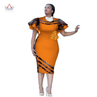 Customized African Print ClothingRuffle Sleeve Knee Dress Summer Women Party Dresses Plus Size African Clothing 6XL BRW WY2409