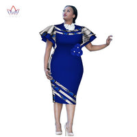 Customized African Print ClothingRuffle Sleeve Knee Dress Summer Women Party Dresses Plus Size African Clothing 6XL BRW WY2409