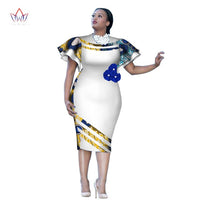 Customized African Print ClothingRuffle Sleeve Knee Dress Summer Women Party Dresses Plus Size African Clothing 6XL BRW WY2409