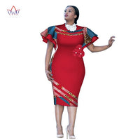 Customized African Print ClothingRuffle Sleeve Knee Dress Summer Women Party Dresses Plus Size African Clothing 6XL BRW WY2409