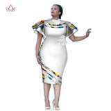 Customized African Print ClothingRuffle Sleeve Knee Dress Summer Women Party Dresses Plus Size African Clothing 6XL BRW WY2409