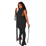 HAOYUAN Sexy Two Piece Set Jumpsuit Bandage Sleeveless Long Top+Stacked Leggings Tracksuit Fall Clothing for Women Matching Sets