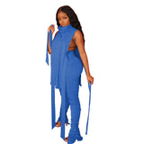 HAOYUAN Sexy Two Piece Set Jumpsuit Bandage Sleeveless Long Top+Stacked Leggings Tracksuit Fall Clothing for Women Matching Sets