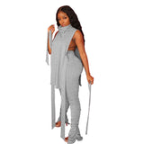 HAOYUAN Sexy Two Piece Set Jumpsuit Bandage Sleeveless Long Top+Stacked Leggings Tracksuit Fall Clothing for Women Matching Sets