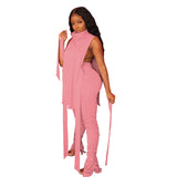 HAOYUAN Sexy Two Piece Set Jumpsuit Bandage Sleeveless Long Top+Stacked Leggings Tracksuit Fall Clothing for Women Matching Sets