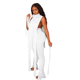 HAOYUAN Sexy Two Piece Set Jumpsuit Bandage Sleeveless Long Top+Stacked Leggings Tracksuit Fall Clothing for Women Matching Sets