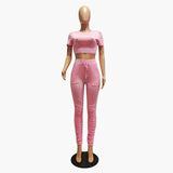 HAOYUAN Sexy Two Piece Set Jumpsuit Short Sleeve Crop Top+Stacked Leggings Tracksuit Streetwear Fall Clothing Matching Sets