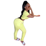 HAOYUAN Sexy Two Piece Set Jumpsuit Short Sleeve Crop Top+Stacked Leggings Tracksuit Streetwear Fall Clothing Matching Sets