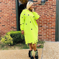 Plus Size Clothing for Women XL-4XL Long Sleeve Dress Hollow Out Streetwear Crew Neck Casual Loose Dress Wholesale Dropshipping