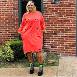 Plus Size Clothing for Women XL-4XL Long Sleeve Dress Hollow Out Streetwear Crew Neck Casual Loose Dress Wholesale Dropshipping