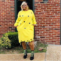 Plus Size Clothing for Women XL-4XL Long Sleeve Dress Hollow Out Streetwear Crew Neck Casual Loose Dress Wholesale Dropshipping