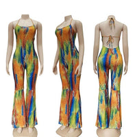 Backless Halter Jumpsuit Rompers One-piece Clubwear 2021 Sexy Women Deep V-neck Off Shoulder Streetwear Bodycon printed Jumpsuit