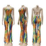 Backless Halter Jumpsuit Rompers One-piece Clubwear 2021 Sexy Women Deep V-neck Off Shoulder Streetwear Bodycon printed Jumpsuit