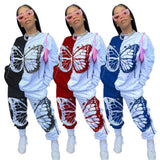 Two Piece Oufits Women Plus Size Clothing S-4XL Sweatshirt Stacked Sweatpants Butterfly print Patchwork Wholesale Dropshipping