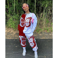 Two Piece Oufits Women Plus Size Clothing S-4XL Sweatshirt Stacked Sweatpants Butterfly print Patchwork Wholesale Dropshipping