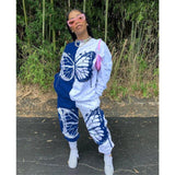 Two Piece Oufits Women Plus Size Clothing S-4XL Sweatshirt Stacked Sweatpants Butterfly print Patchwork Wholesale Dropshipping