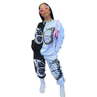 Two Piece Oufits Women Plus Size Clothing S-4XL Sweatshirt Stacked Sweatpants Butterfly print Patchwork Wholesale Dropshipping