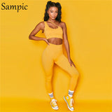Sampic 2021 Sexy Casual Women Sport Tie dye Yellow Set Summer Tops And Bodycon Biker Pants Two Piece Sets Tracksuit Outfits