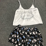 QWEEK Unicorn Pajamas for Woman Silk Sexy Pijamas Girls Sleepwear Satin Home Suit Summer Pyjama Femme V Neck 2020 Dropshipping