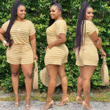HAOYUAN Striped Plus Size Outfits Two Piece Set Playsuit Women Tracksuits Crop Top Biker Shorts Sweat Suits Pajama Matching Sets