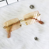 Fashion Rimless Sunglasses Women 2019 TOP QUALITY Trendy Small Rectangle Sun Glasses Summer Style UV Gold Brown Shades for men