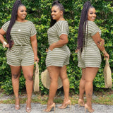 HAOYUAN Striped Plus Size Two Piece Set Women Tracksuits Summer Outfits Top Biker Shorts Sweat Suits Lounge wear Matching Sets