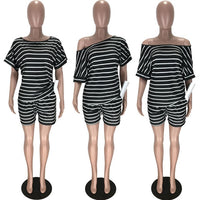 HAOYUAN Striped Plus Size Two Piece Set Women Tracksuits Summer Outfits Top Biker Shorts Sweat Suits Lounge wear Matching Sets