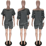 HAOYUAN Striped Plus Size Two Piece Set Women Tracksuits Summer Outfits Top Biker Shorts Sweat Suits Lounge wear Matching Sets