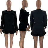 HAOYUAN Two Piece Set for Women Tracksuit Long Sleeve Ruffles Top Biker Shorts Sweta Suits Club Outfits Loungewear Matching Sets