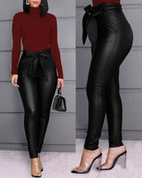 Spring Women Pu Leather Pants Black Sexy Stretch Bodycon Trousers Women High Waist Long Casual pencil pants S-3XL R122504