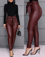 Spring Women Pu Leather Pants Black Sexy Stretch Bodycon Trousers Women High Waist Long Casual pencil pants S-3XL R122504
