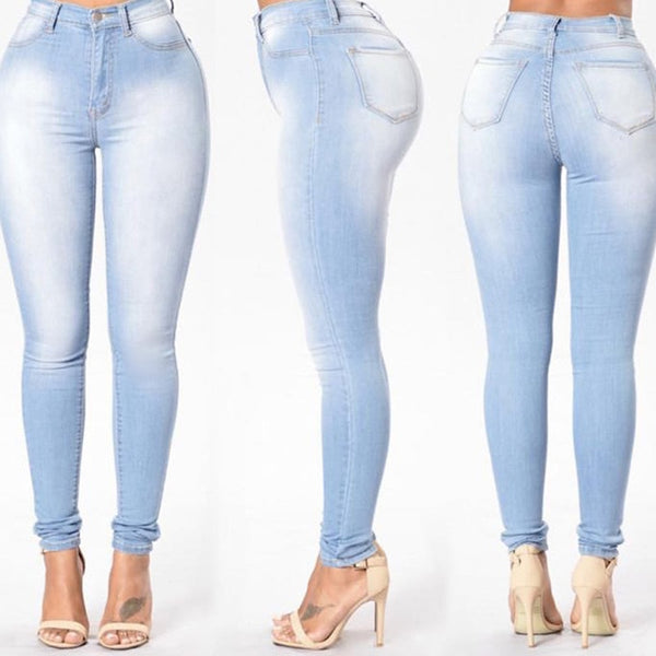 Women's Grinding White Elastic Skinny Stretch Jeans Plus Size 3XL High Waist Jeans Washed Casual Denim Pencil Pants Women Jeans