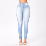 Women's Grinding White Elastic Skinny Stretch Jeans Plus Size 3XL High Waist Jeans Washed Casual Denim Pencil Pants Women Jeans