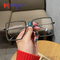 Myopia Hyperopia Women Sunglasses Vintage clear lens glasses ladies luxury rhinestone eyeglasses men optical Shades