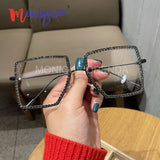 Myopia Hyperopia Women Sunglasses Vintage clear lens glasses ladies luxury rhinestone eyeglasses men optical Shades