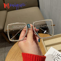 Myopia Hyperopia Women Sunglasses Vintage clear lens glasses ladies luxury rhinestone eyeglasses men optical Shades