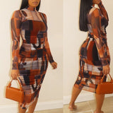 Plus Size Clothing for Women Dresses Mid-turtleneck Transparent Mesh Dress Sexy High Waist Bodycon Dress Wholesale Dropshipping