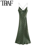 TRAF Women Chic Fashion With Knot Polka Dot Midi Dress Vintage Backless Cross Thin Straps Female Dresses Vestidos Mujer