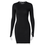 Simenual Long Sleeve Ribbed Bodycon Women Party Dresses Autumn Winter 2021 Fashion Skinny Solid Mini Dress O-Neck Sexy Clubwear