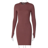 Simenual Long Sleeve Ribbed Bodycon Women Party Dresses Autumn Winter 2021 Fashion Skinny Solid Mini Dress O-Neck Sexy Clubwear