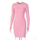 Simenual Long Sleeve Ribbed Bodycon Women Party Dresses Autumn Winter 2021 Fashion Skinny Solid Mini Dress O-Neck Sexy Clubwear
