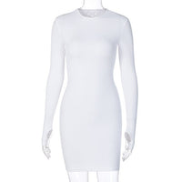 Simenual Long Sleeve Ribbed Bodycon Women Party Dresses Autumn Winter 2021 Fashion Skinny Solid Mini Dress O-Neck Sexy Clubwear