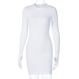 Simenual Long Sleeve Ribbed Bodycon Women Party Dresses Autumn Winter 2021 Fashion Skinny Solid Mini Dress O-Neck Sexy Clubwear