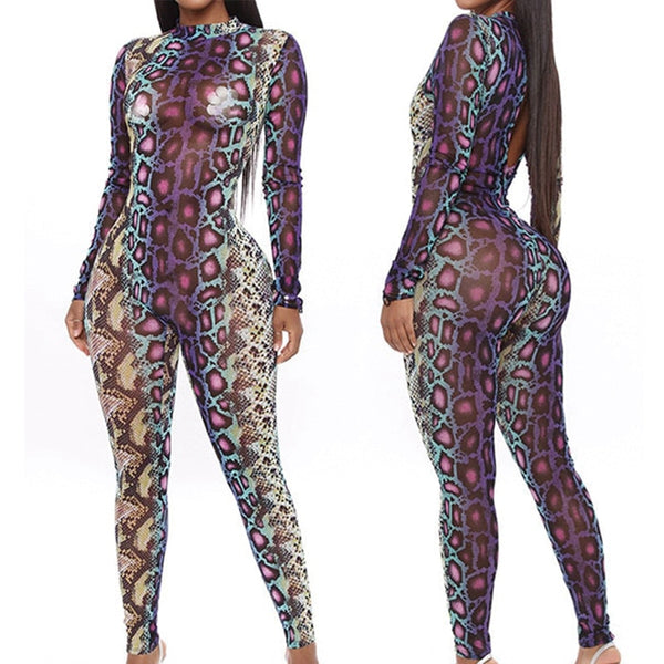 Snake Pattern Sexy Bodysuit  Backless One-Piece Long-Sleeved Fashion Fitness  Jumpsuit Womens clothing suit set  tracksuit sale