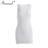 Simenual V Neck Ribbed Sleeveless Women Bodycon Dresses Fashion Solid White Skinny 2021 Summer Party Club Mini Dress Female Hot