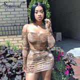 Simenual Sexy Hot Snake Print Matching Set Women Off Shoulder Fashion 2021 Two Piece Outfits Long Sleeve Bodysuit And Skirt Sets