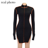 Simenual Side Slit Patchwork Women Casual Dresses Long Sleeve Athleisure Fashion 2021 Bodycon Mini Dress Slim Sporty Clothing