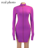 Simenual Side Slit Patchwork Women Casual Dresses Long Sleeve Athleisure Fashion 2021 Bodycon Mini Dress Slim Sporty Clothing