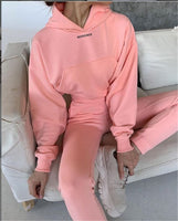 Autumn Winter Two Piece Set Women Hoodie Fleece Sweatshirt Crop Top and Pants Tracksuit Sports Jogging Suit Female Clothing Sets