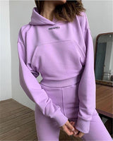 Autumn Winter Two Piece Set Women Hoodie Fleece Sweatshirt Crop Top and Pants Tracksuit Sports Jogging Suit Female Clothing Sets